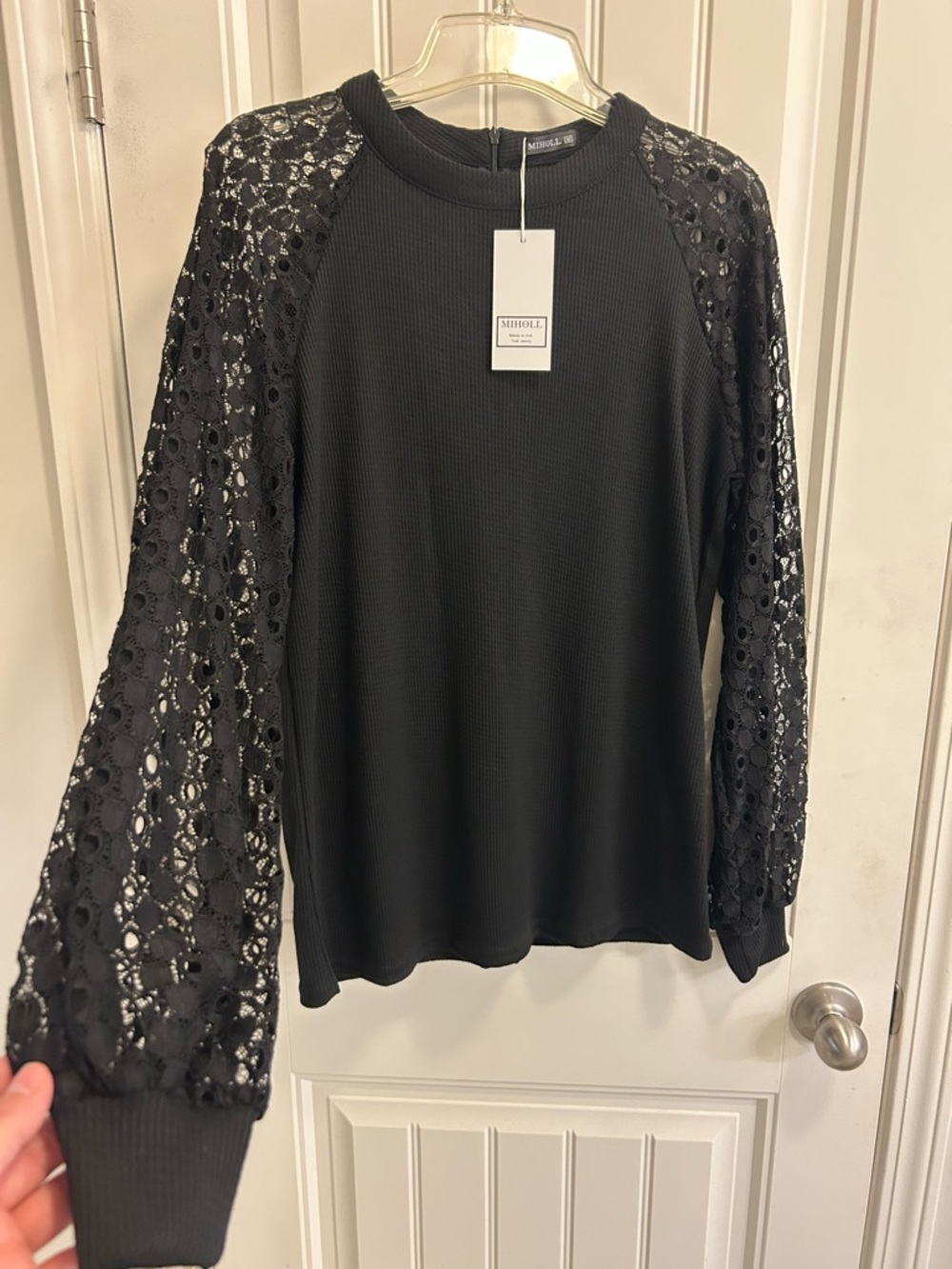 NWT Gift for Mom Black Lace Sleeve Women's Top